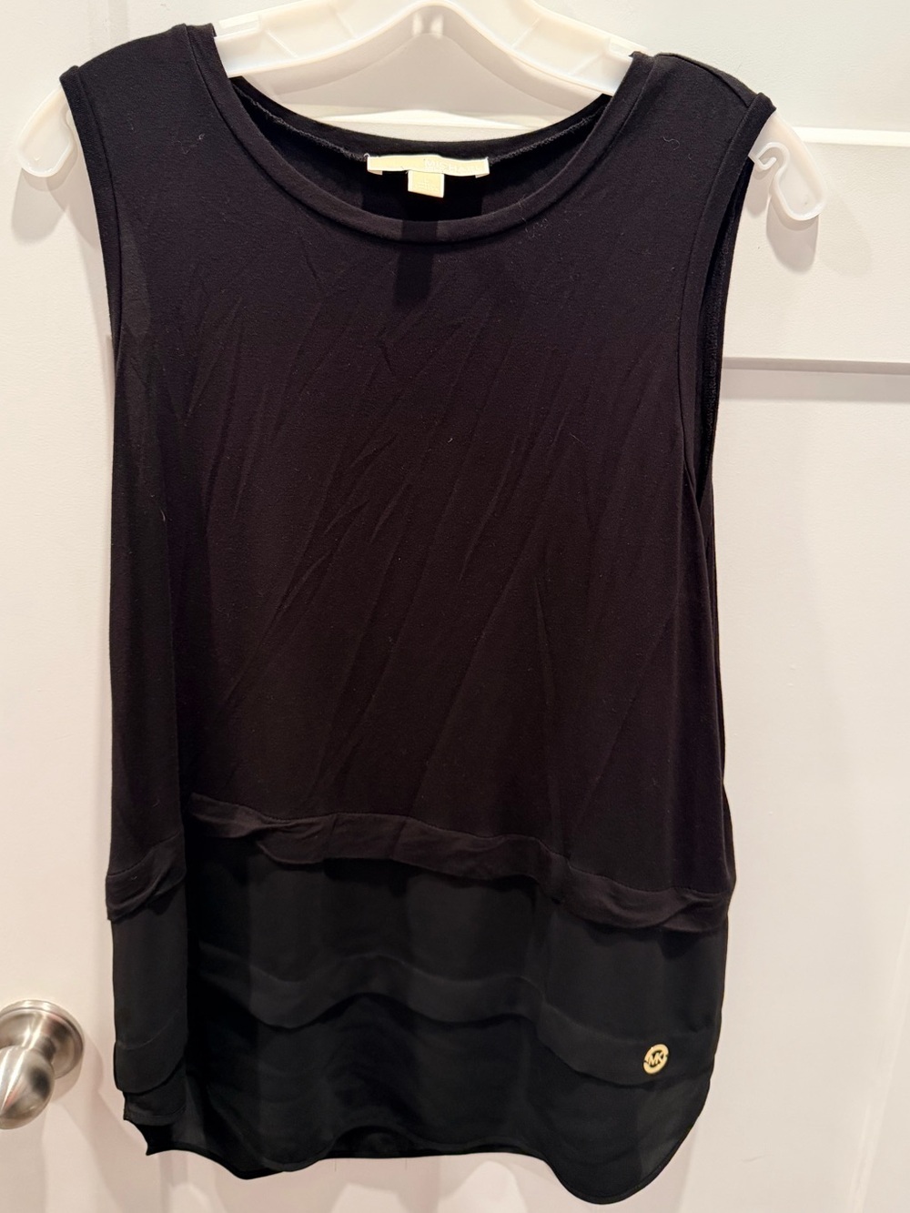Michael Kors Black Layered Tank Top Large Sleeveless Blouse Chiffon Hem